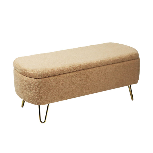 Floria Bench – Camel Faux Fur Storage with Gold Legs