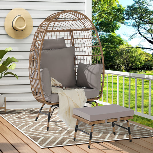 Nestra XL Egg Chair with Ottoman – Oversized Wicker Lounge Chair with 600lb Capacity & Plush Cushions