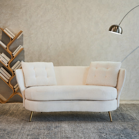 Gildora™ White Upholstered Loveseat – 2-Seater Sofa with Gold Metal Legs for Modern Small Spaces
