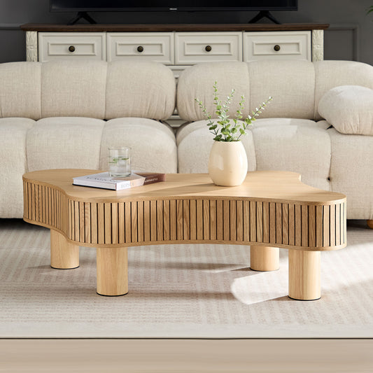 Klyra Drum Table – 42.5" Irregular Handcrafted Woodform with Sturdy Pedestal in Natural Finish