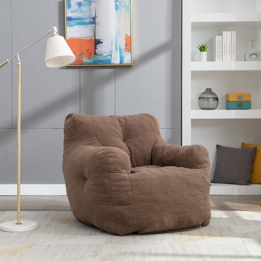 Velu Tuft Chair 010 – Coffee Teddy Fabric Bean Chair with Tufted Memory Foam