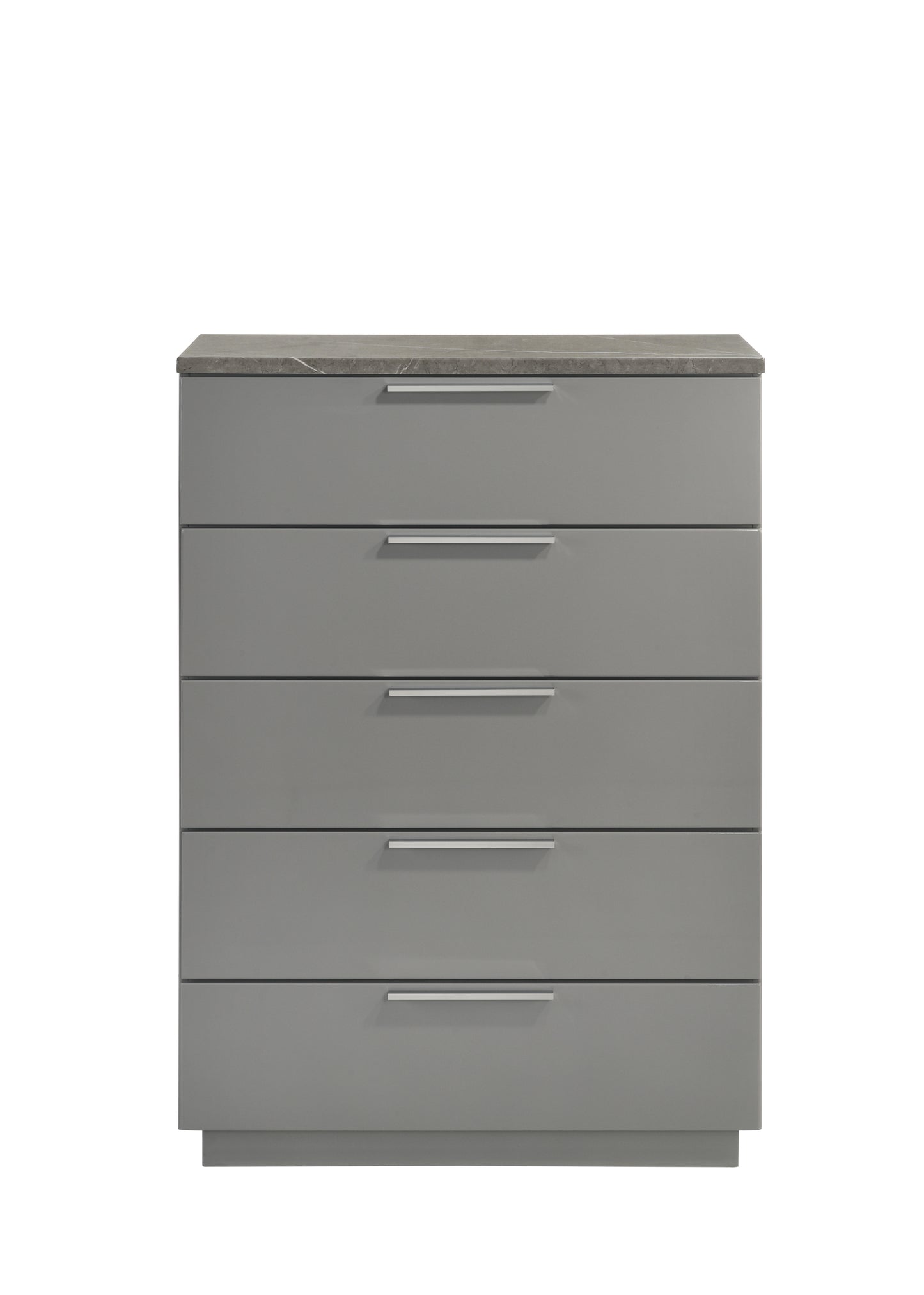 Elara Mist Chest – High-Gloss Marble & Lacquer Chest with Metal Legs – Gray Finish