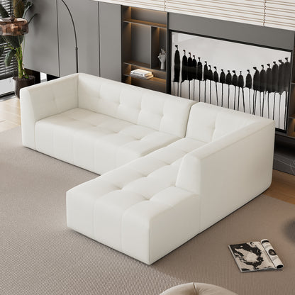 112' Modular Living Lounge – L-Shape Convertible Sofa with Free-Form Pairing (Beige)