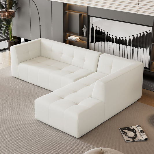 112' Modular Living Lounge – L-Shape Convertible Sofa with Free-Form Pairing (Beige)