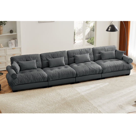 Oversized Modular Velvet Sectional – Deep Seat L-Shape Sofa with Bolster Arms