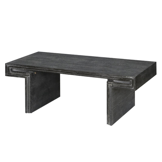 Edison Coffee Table – Industrial Twin-Tier with Reclaimed Wood Texture in Black