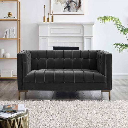 Isaac™ Tufted Velvet Loveseat – Elegant Gray 2-Seater with Stitch Detailing