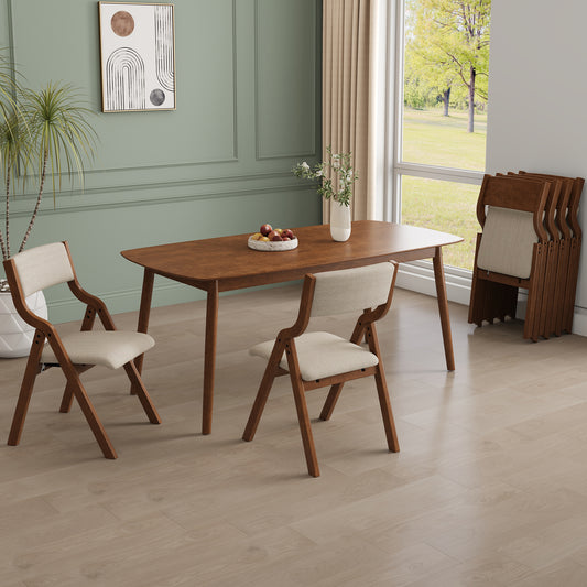 Foldra Dining Chairs – 2 Taupe & Walnut Foldable Upholstered Seats, No Assembly Needed