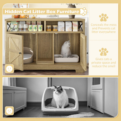Nuvio Double Litter Enclosure – Brown Hidden Cat Box for 2 Cats with Side Table & Farmhouse Styling - JUSTLIVE NESTJUSTLIVE NEST