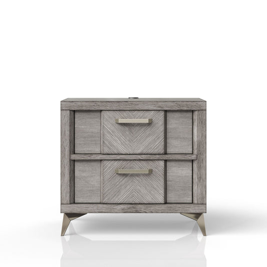 Stravelle Gray Vein – 2-Drawer Nightstand with Bookmatched Veneer Fronts