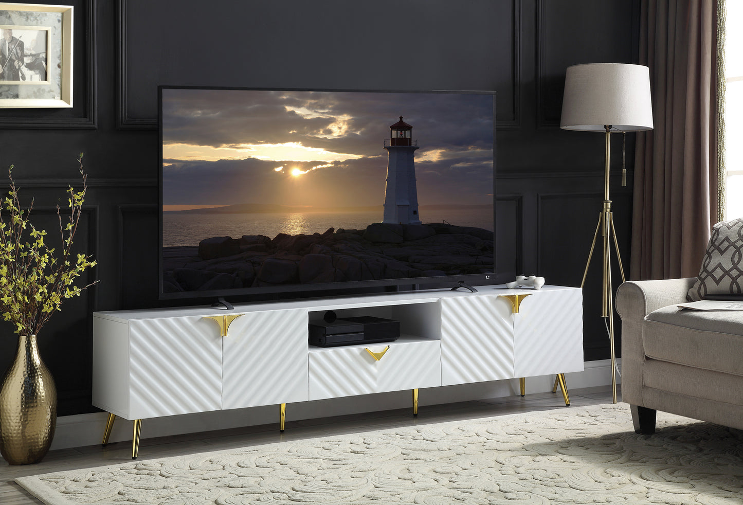 Gavrix Gloss Console – White High Gloss TV Stand with Sleek Finish