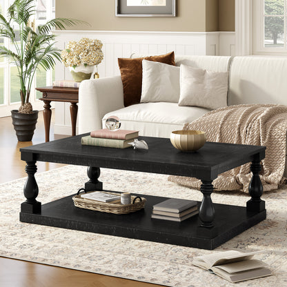 Vaseo Vintage Table – Pine Veneer Coffee Table with Sculpted VaseColumn Legs