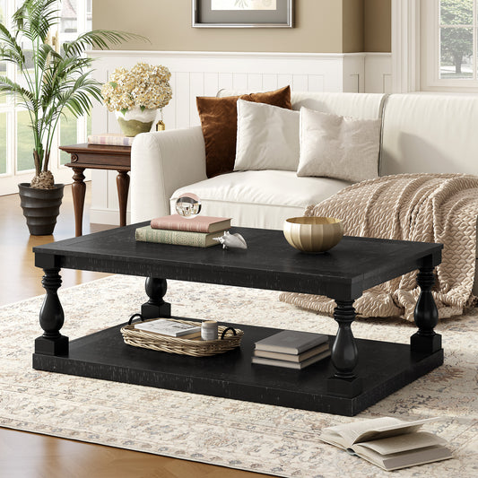 Vaseo Vintage Table – Pine Veneer Coffee Table with Sculpted VaseColumn Legs