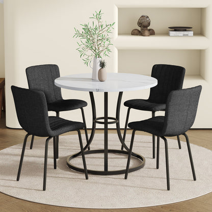 Serino 5‑Piece Dining Set – 33'' Round Table with 4 Black Linen Chairs
