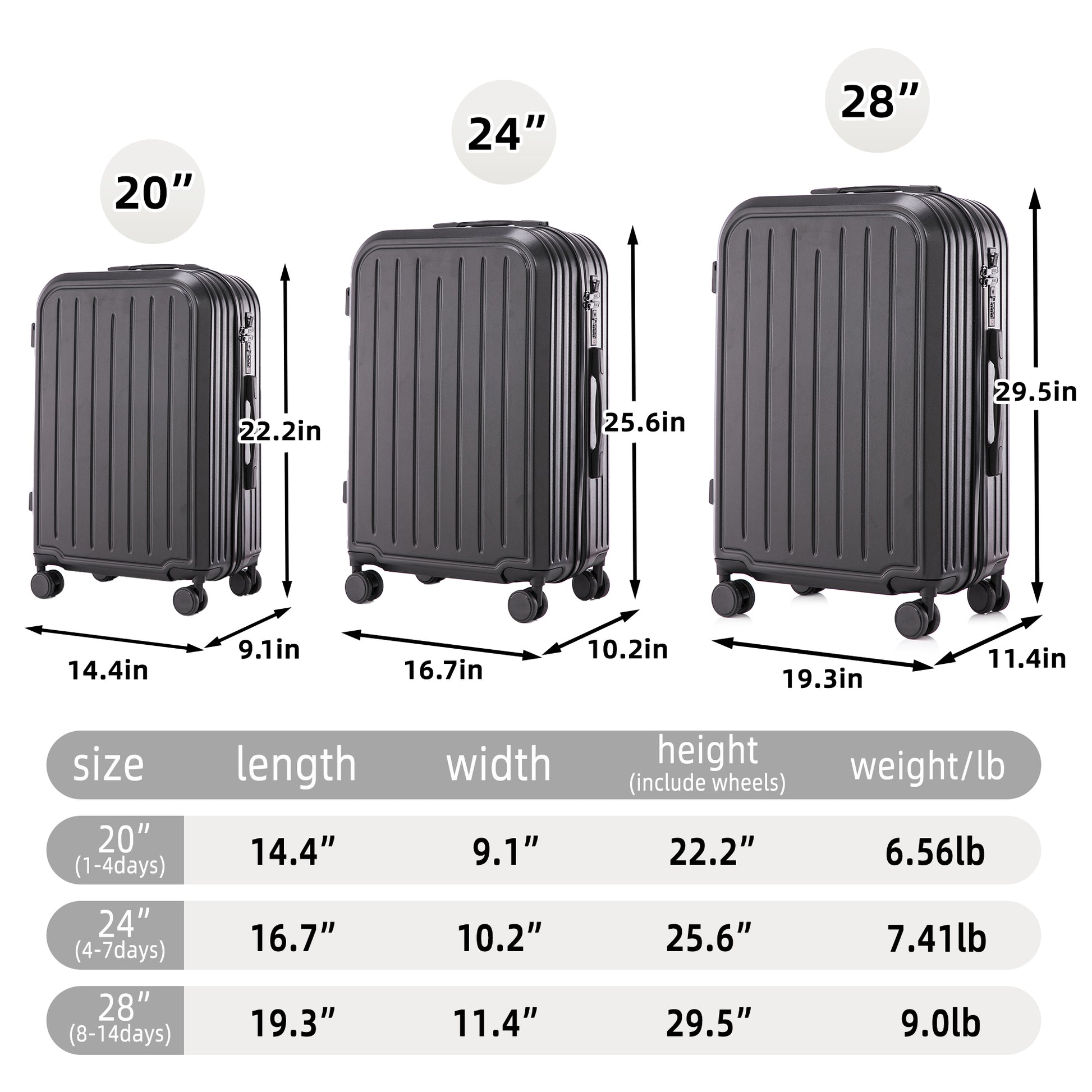 Jetera 3 - Piece ABS Travel Set – Black Spinner Suitcases with USB Port & Cup Holder (20/24/28") - JUSTLIVE NESTJUSTLIVE NEST