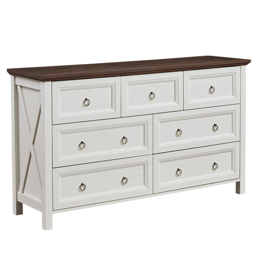 Alderly Media Console – 7-Drawer Rustic TV-Top Dresser with Dual-Purpose Storage