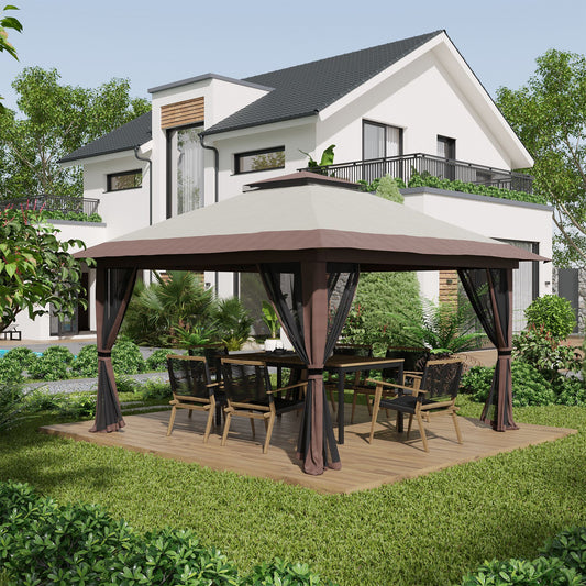 Aurelia 13' Pop - Up Canopy Gazebo – Instant Beige Shelter with Netting, Carry Bag & Sand Weights - JUSTLIVE NESTJUSTLIVE NEST