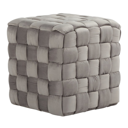 Nola Pouf – Braided Velvet Cube in Deep Gray