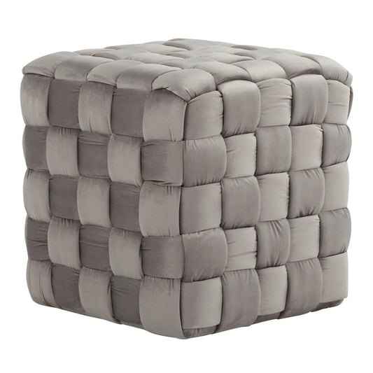 Nola Pouf – Braided Velvet Cube in Deep Gray