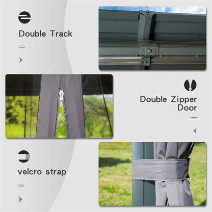 Aurelia 10x12' Hardtop Gazebo – Aluminum Frame Pavilion with Double Steel Roof, Curtains & Netting - JUSTLIVE NESTJUSTLIVE NEST