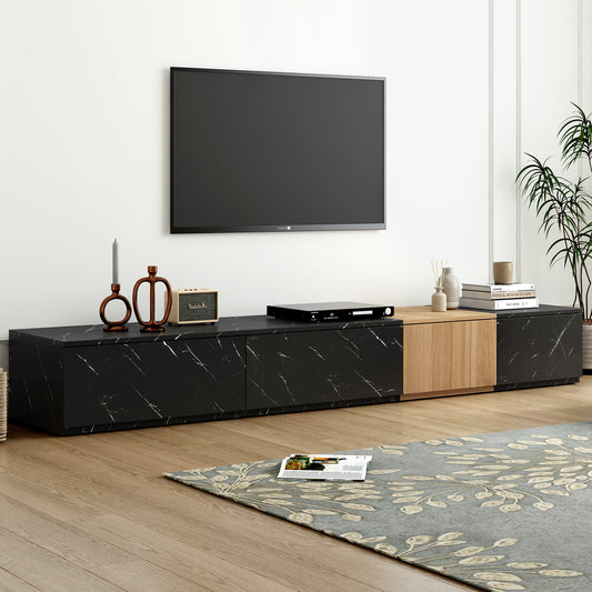 Marvara Console – TV Stand with Faux Marble & Walnut Finish (Up to 88") – Black