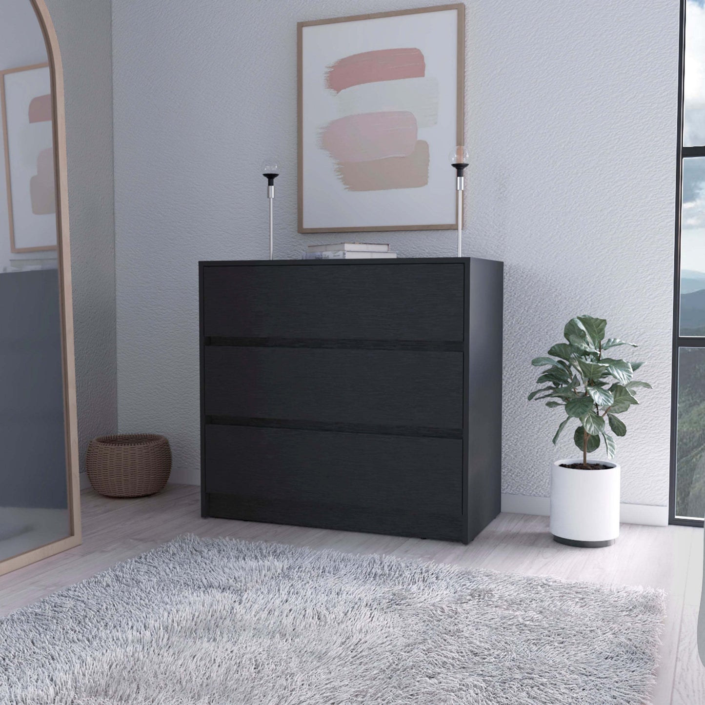Avra Trio Chest – 3-Drawer Compact Dresser with Wood Veneer Fronts