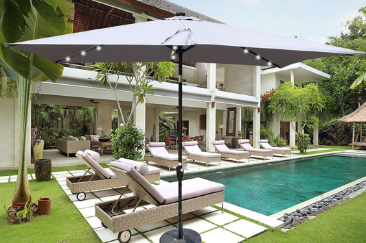 Solair 10x6.5' Rectangular LED Umbrella – Solar Crank Shade with Push - Button Tilt for Patio or Pool - JUSTLIVE NESTJUSTLIVE NEST