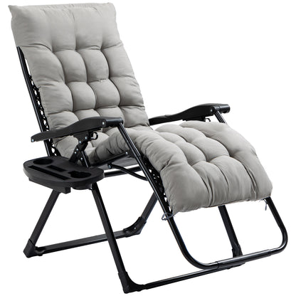 Zaylo Gravity Recliner – Padded Folding Lounge Chair with Tray, Indoor & Outdoor (Gray)
