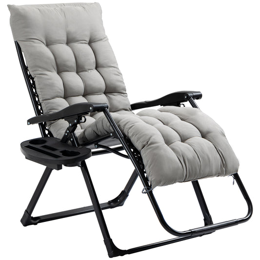 Zaylo Gravity Recliner – Padded Folding Lounge Chair with Tray, Indoor & Outdoor (Gray)