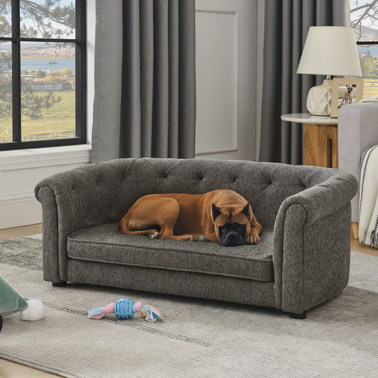Kova Arc Pet Sofa – Dark Gray Linen Dog Couch with Curved Backrest & Cozy Cushion - JUSTLIVE NESTJUSTLIVE NEST