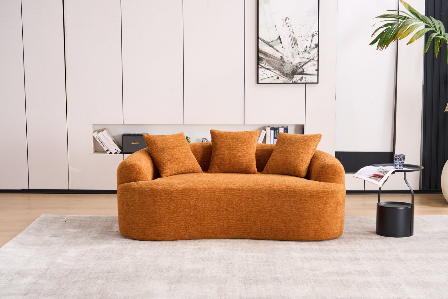 Elysian Ember Sofa – Elegant Orange Chenille with Full Compression and Pillows