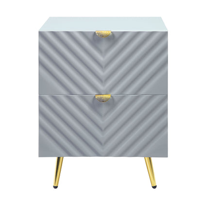 Gavira Gloss Stand – Gray High Gloss Finish 2-Drawer Nightstand (Polished Style)