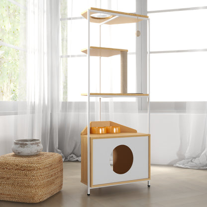 Vero Corner Cat Tower – Multi - Level Cat Condo with Scratching Post, Feeder & Climbing Ledges - JUSTLIVE NESTJUSTLIVE NEST