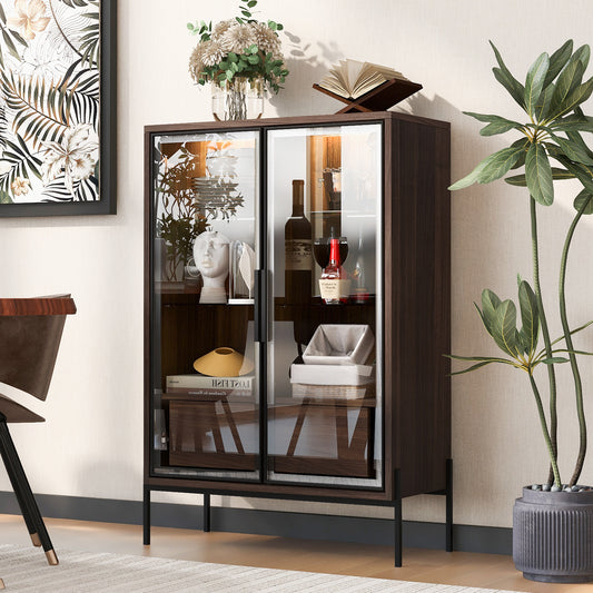 Luntra Edge Display – 51.2" Walnut Glass Cabinet with LED and Metal Legs