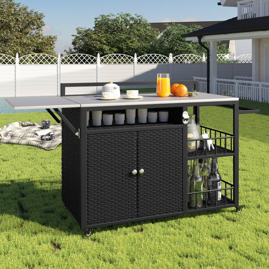 Grillan 63.5" Kitchen Island – Outdoor Cooking Station with Foldable Shelf, Storage & Bottle Opener