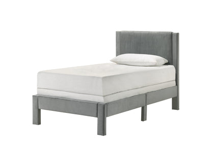 Pluvia Twin Bed – Light Gray Ribbed Upholstered Platform (Youth/Kids)