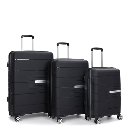Jetera 3 - Piece Polypropylene Luggage Set – Black Hardshell with Double Spinner Wheels & TSA Lock - JUSTLIVE NESTJUSTLIVE NEST