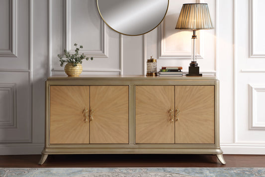 Dovelle Console – Natural Oak with Taupe Champagne Sunburst Front
