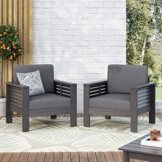 Luna Chair Set – Dark Gray Acacia Wood Club Chairs with Cushions (2-Pack)