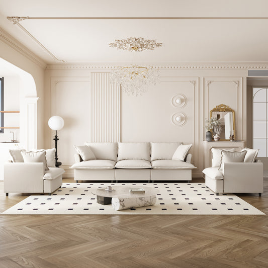 3-Piece Lounge Ensemble – Modular Chenille Sofa, Armchair & Ottoman Set