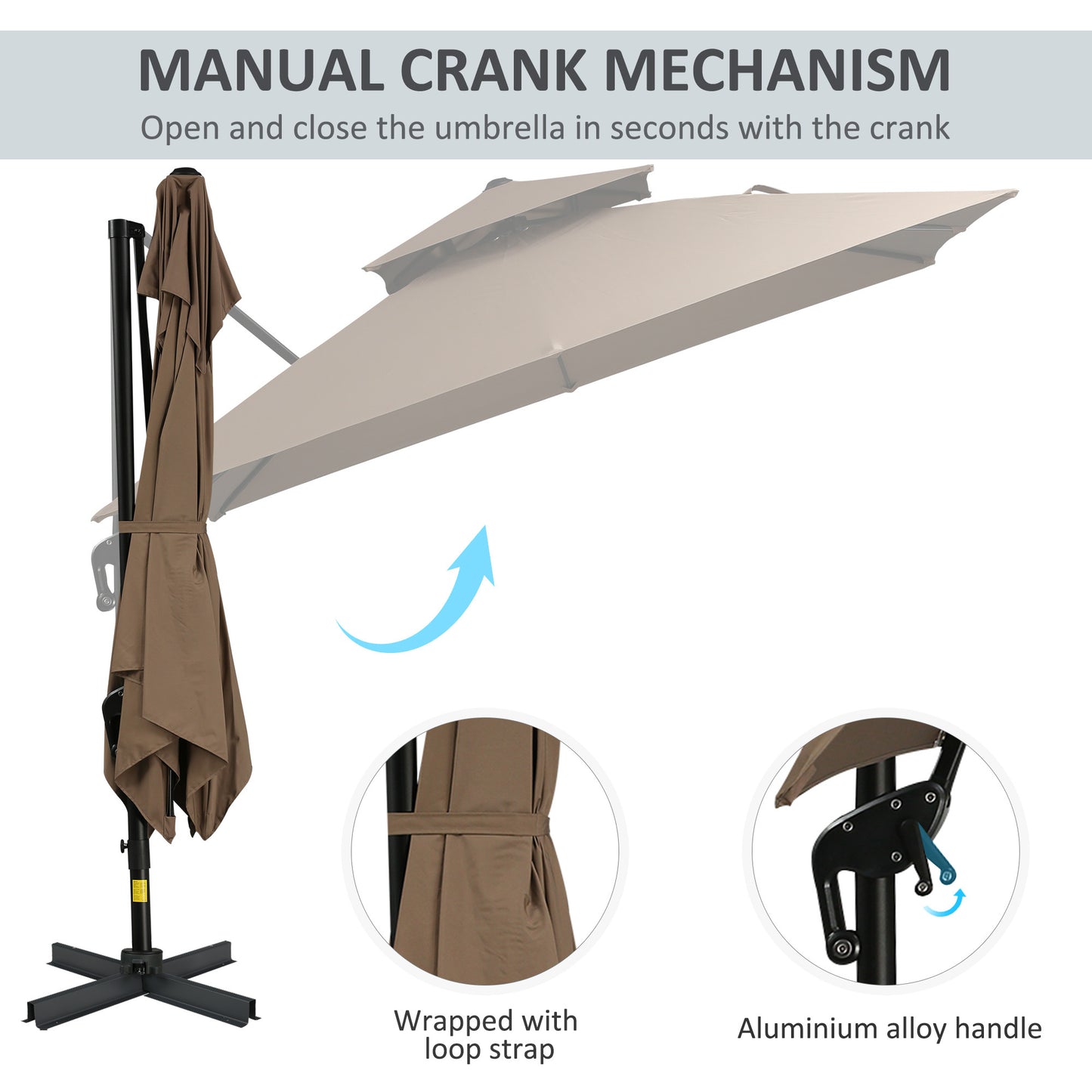 Solair 10' Double - Top Offset Umbrella – Hanging Cantilever with Crank, Base & 360° Rotation (Coffee) - JUSTLIVE NESTJUSTLIVE NEST