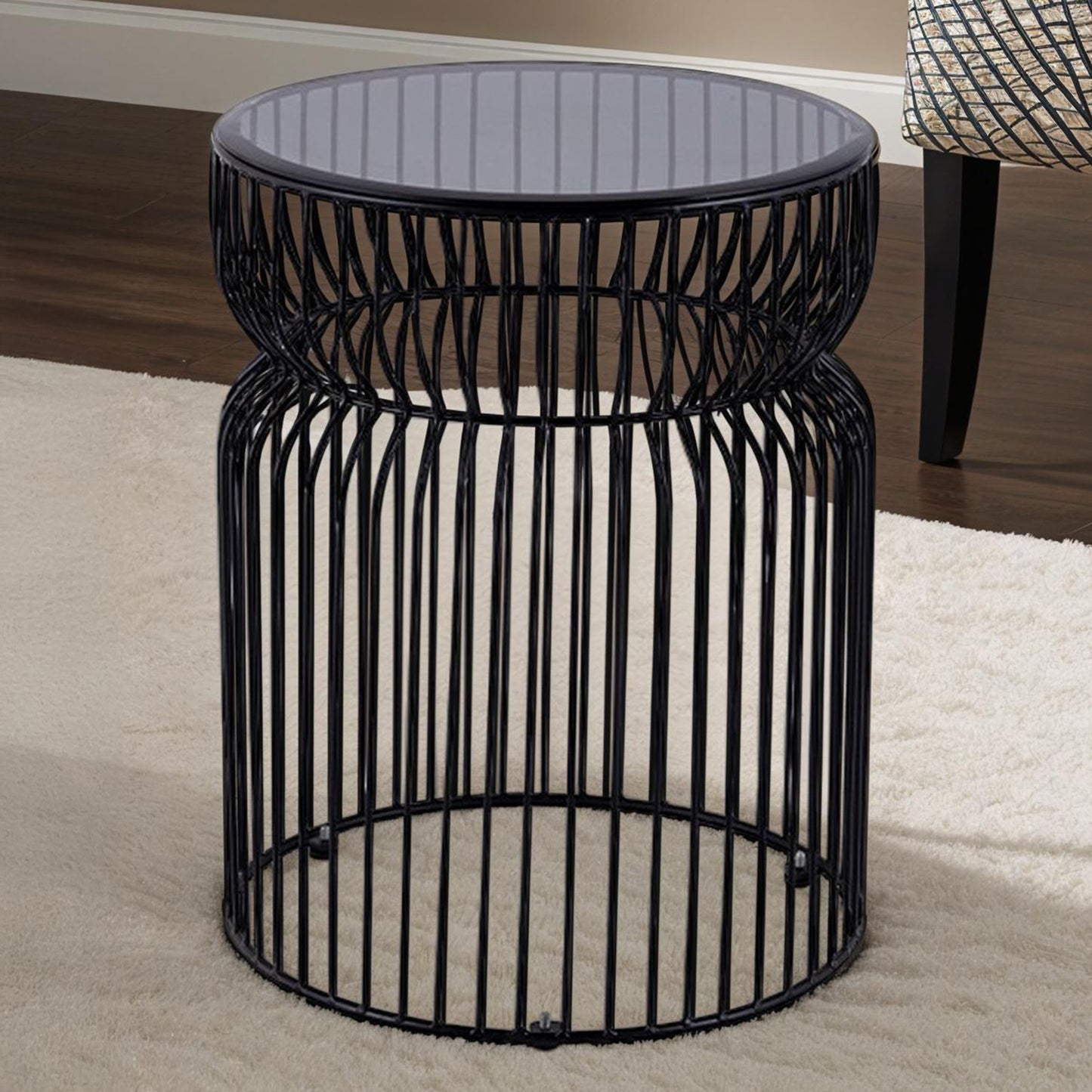 Glave End Table – 21" Roundform with Black Nested Base and Tinted Glass