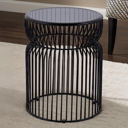 Glave End Table – 21" Roundform with Black Nested Base and Tinted Glass