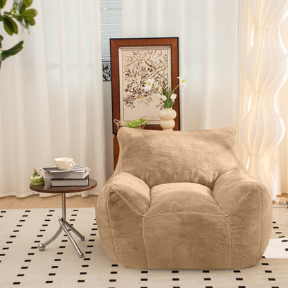 Fullo Bean Chair – Khaki Faux Fur Bean Bag with Back Support for Adults