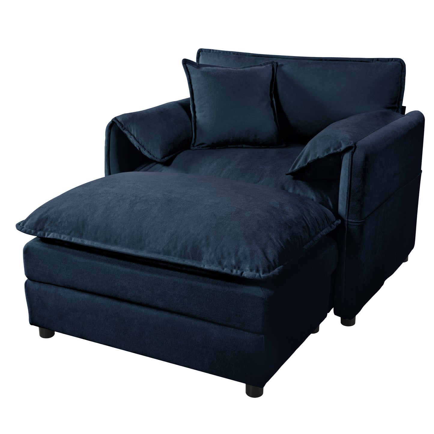JUSTLIVE ‘Comfina Luxe” Recliner – Blue Chenille | Oversized Lounge Chair + Movable Ottoman + DIY Style