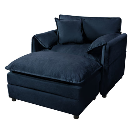 JUSTLIVE ‘Comfina Luxe” Recliner – Blue Chenille | Oversized Lounge Chair + Movable Ottoman + DIY Style