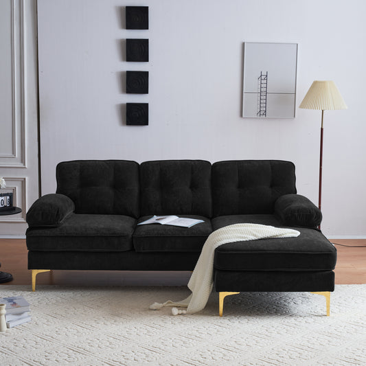 82.6' Luxe L-Shape Lounge – Black Velvet Sectional Sofa for Contemporary Spaces