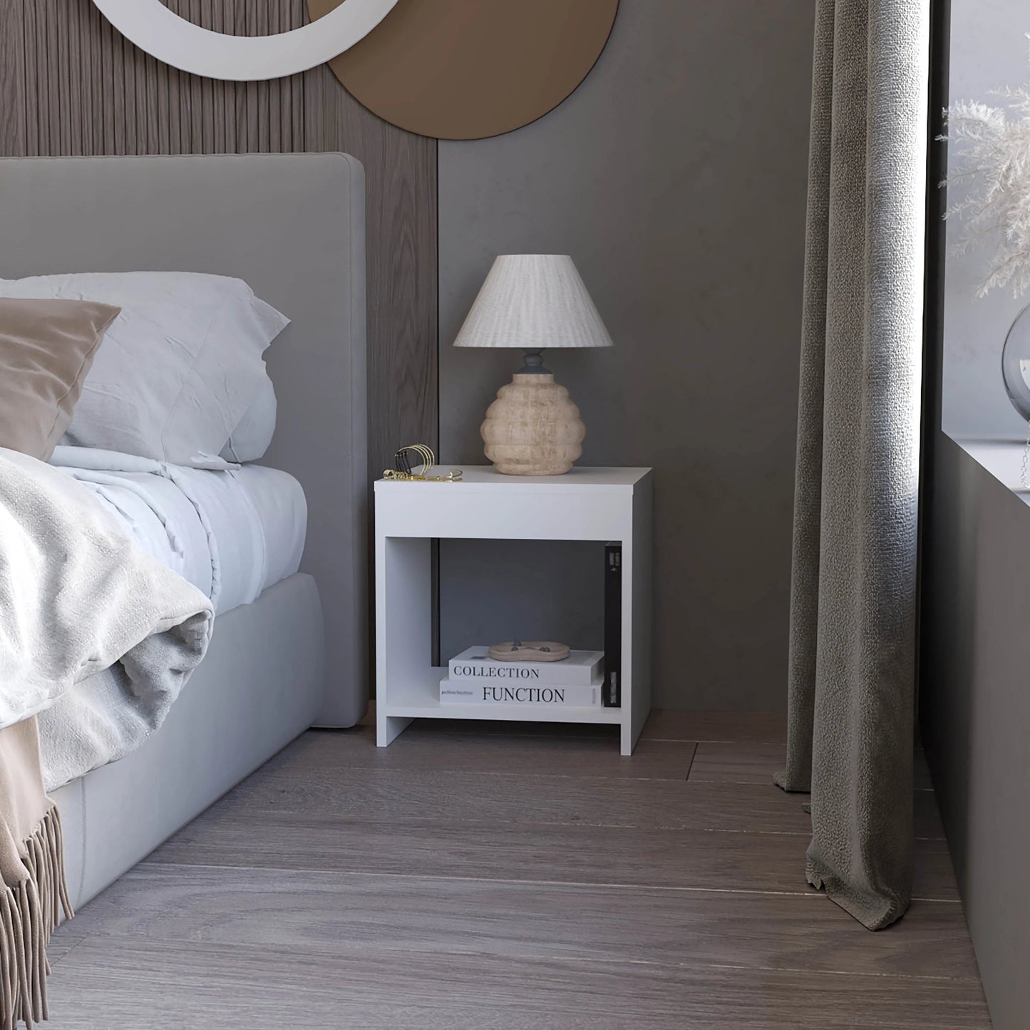 Stravelle Mini Table – White Open Storage Bedside Stand