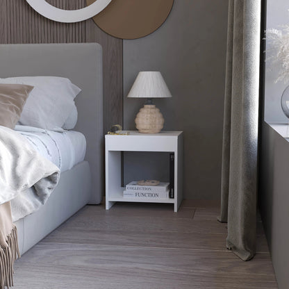 Stravelle Mini Table – White Open Storage Bedside Stand