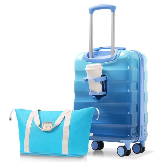 Jetera 2 - Piece Carry - On Set – 20" Glossy Hardshell Suitcase with Cup Holder, Spinner Wheels & TSA Lock - JUSTLIVE NESTJUSTLIVE NEST